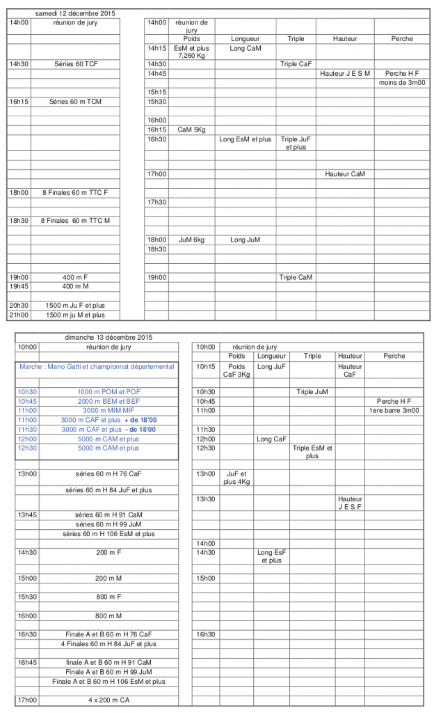 Horaires dept salle 12-13 dec 2015